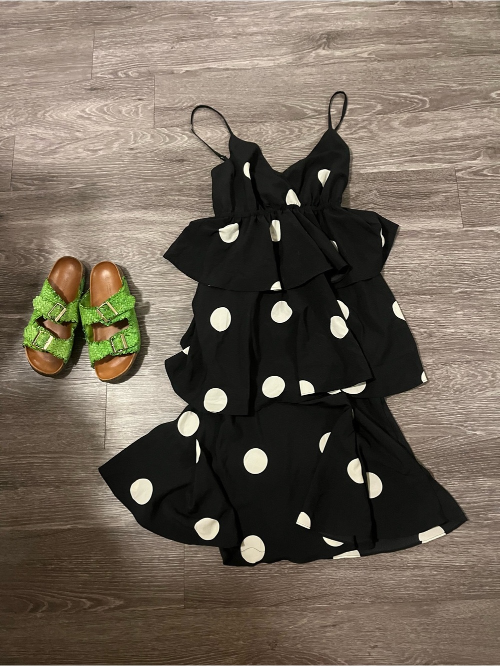 o.p.t.  sz S Black Polka Dot Ruffle Midi Dress!